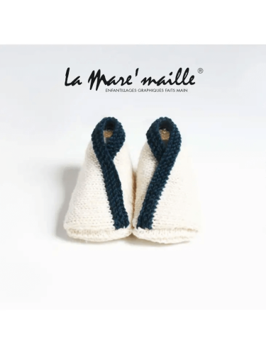 Chaussons bébé maille laine mérinos écru tricot main - La Mare'maille