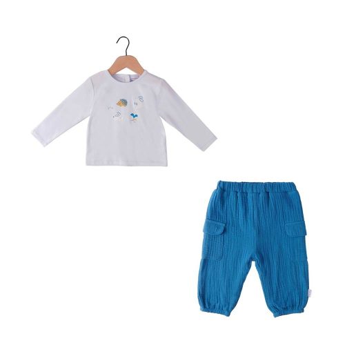 Pantalon avec tee-shirt Bleu Jardinet BLEU P’tit bisou