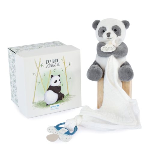 UNICEF Panda avec doudou attache-sucette BLANC Doudou & Compagnie