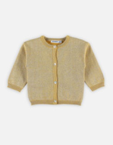 Cardigan tricot jaune et fil lurex