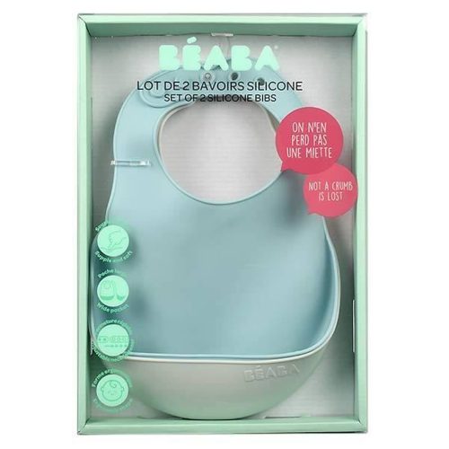 beaba-lot-de-2-bavoirs-silicone-light-mistairy-green