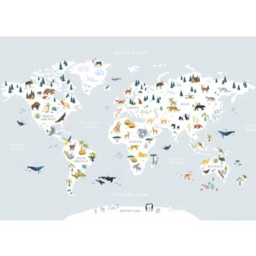 Fresque murale carte du monde des animaux (400 x 248 cm)