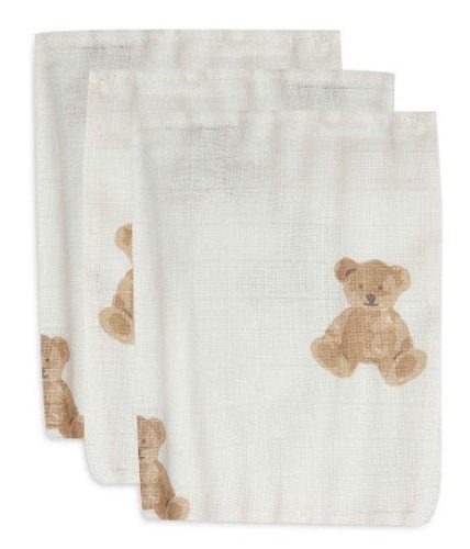 Gants de toilette gaze Coton Teddy Bear (3 pack) Jollein