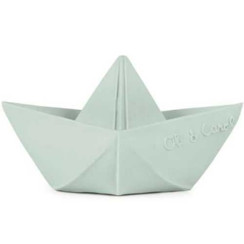 Jouet de bain bateau origami latex d'hévéa vert d'eau