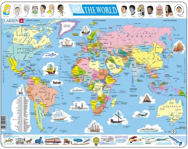 Puzzle Cadre - Carte du Monde (en Anglais) Larsen