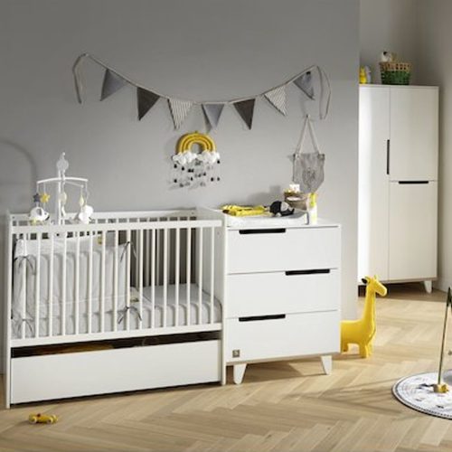 Chambre bébé complète Baltic Blanc : lit combiné évolutif 60x120