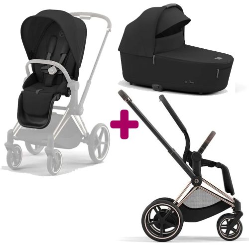 Pack poussette duo Epriam Chassis rosegold + siège sepia black+ nacelle sepia black  Cybex
