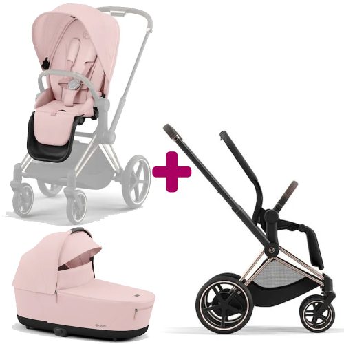 Pack poussette duo Epriam Chassis rosegold + siège Peach Pink + nacelle Peach Pink  Cybex